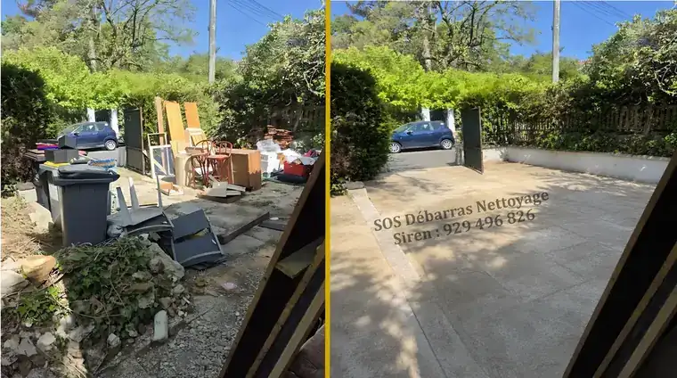 Débarras avant/après d’un jardin encombré en Île-de-France
