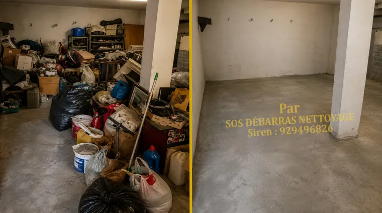Débarras avant/après d'une cave à Paris 13e : encombrants et cartons évacués, cave rendue praticable
