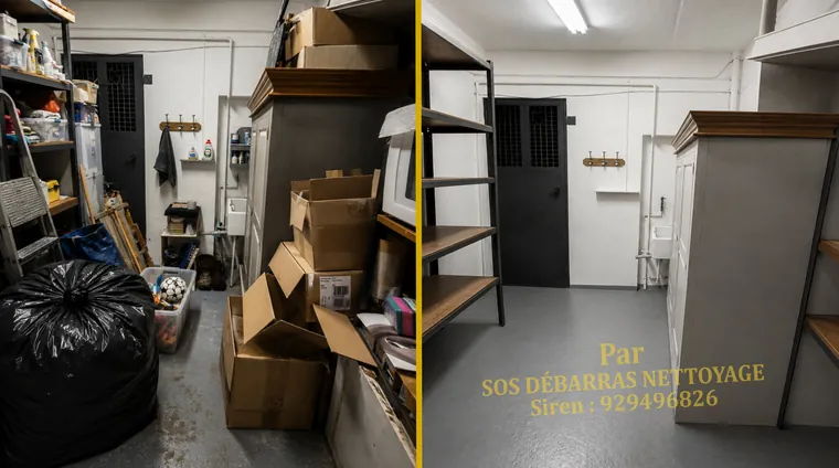 Débarras avant/après d'une chambre à Paris 15e : lit, armoire et affaires retirés, pièce vidée