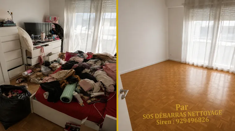 Débarras avant/après d'un séjour à Paris 15e : meubles et affaires retirés, sol dégagé