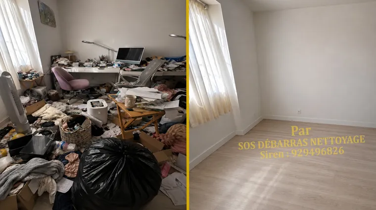 Débarras avant/après d'un séjour à Paris 16e : meubles, bibliothèque et affaires retirés