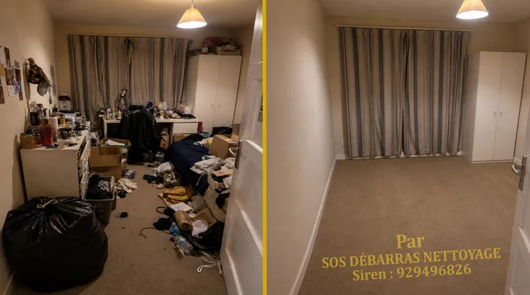 Débarras avant/après d'un séjour à Paris 18e : meubles et affaires retirés, sol dégagé