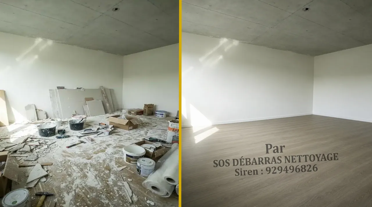 Débarras d’une pièce d’appartement après travaux avant / après
