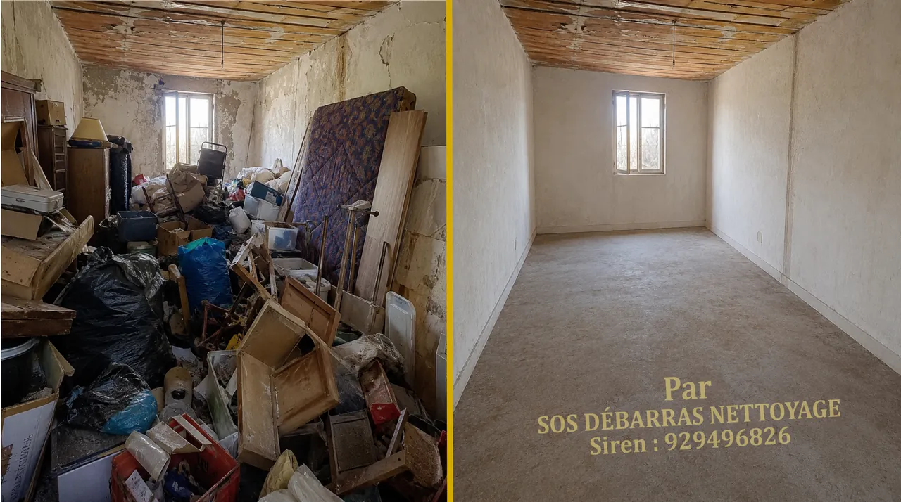 Débarras après décès d’une pièce très encombrée, avant / après, en Île-de-France
