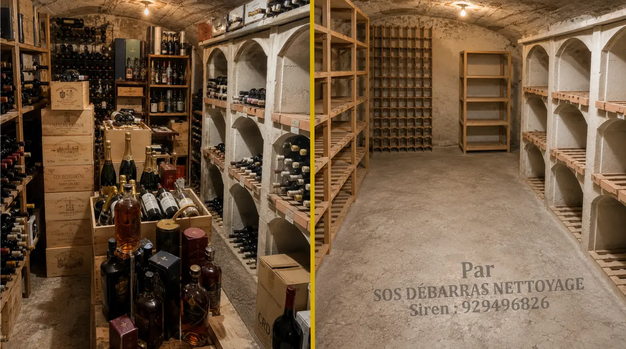 Débarras gratuit d’une cave à vin de grands crus (Château Latour, Margaux), avant / après à Paris