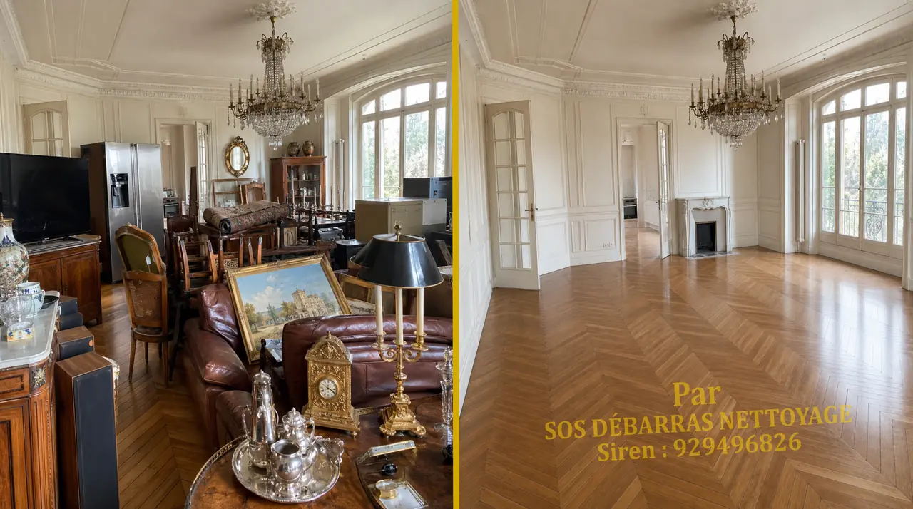 Débarras gratuit d’un appartement de succession meublé d’antiquités, avant / après en Île-de-France