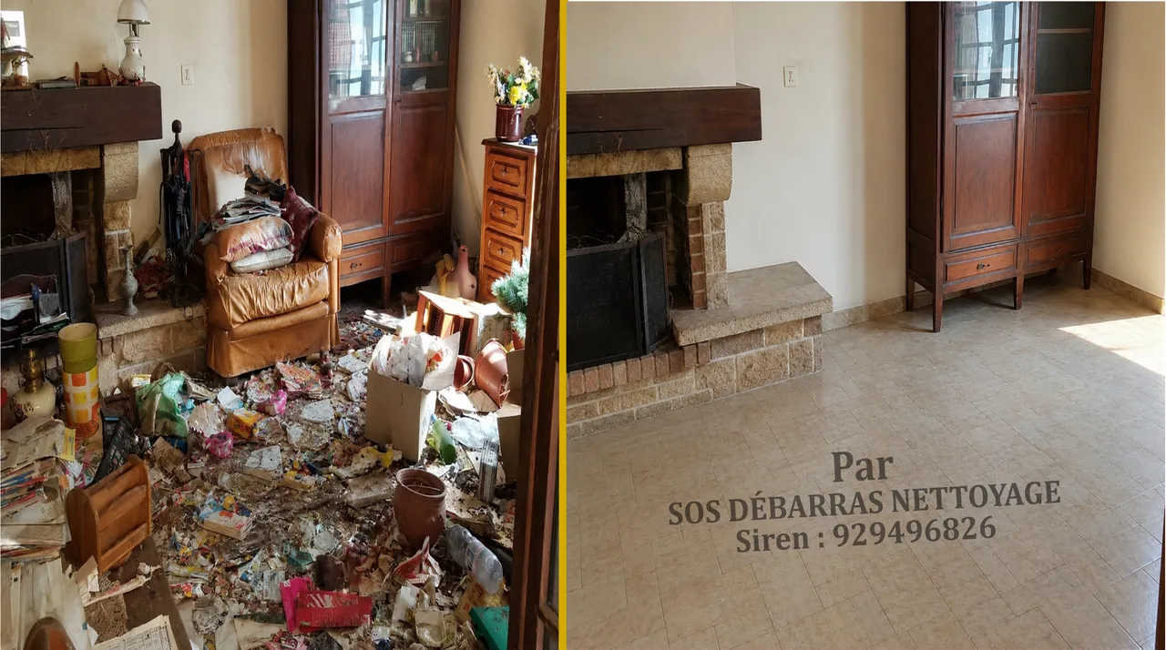 Débarras du salon d’une maison avant / après en Île-de-France