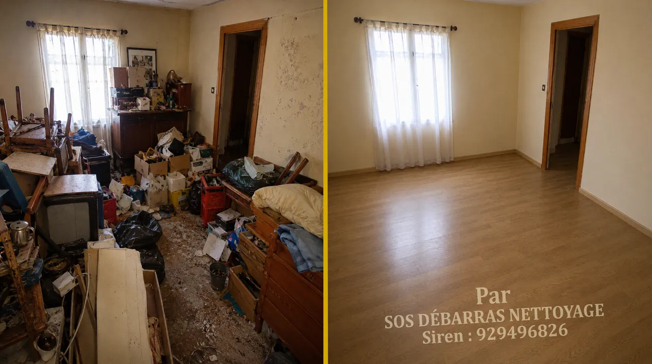 Débarras d’une chambre après succession avant / après en Île-de-France