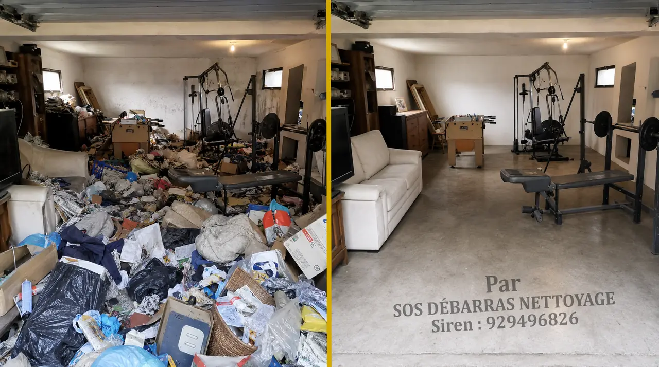 Débarras et nettoyage d’une salle de loisirs encombrée, avant / après en Île-de-France