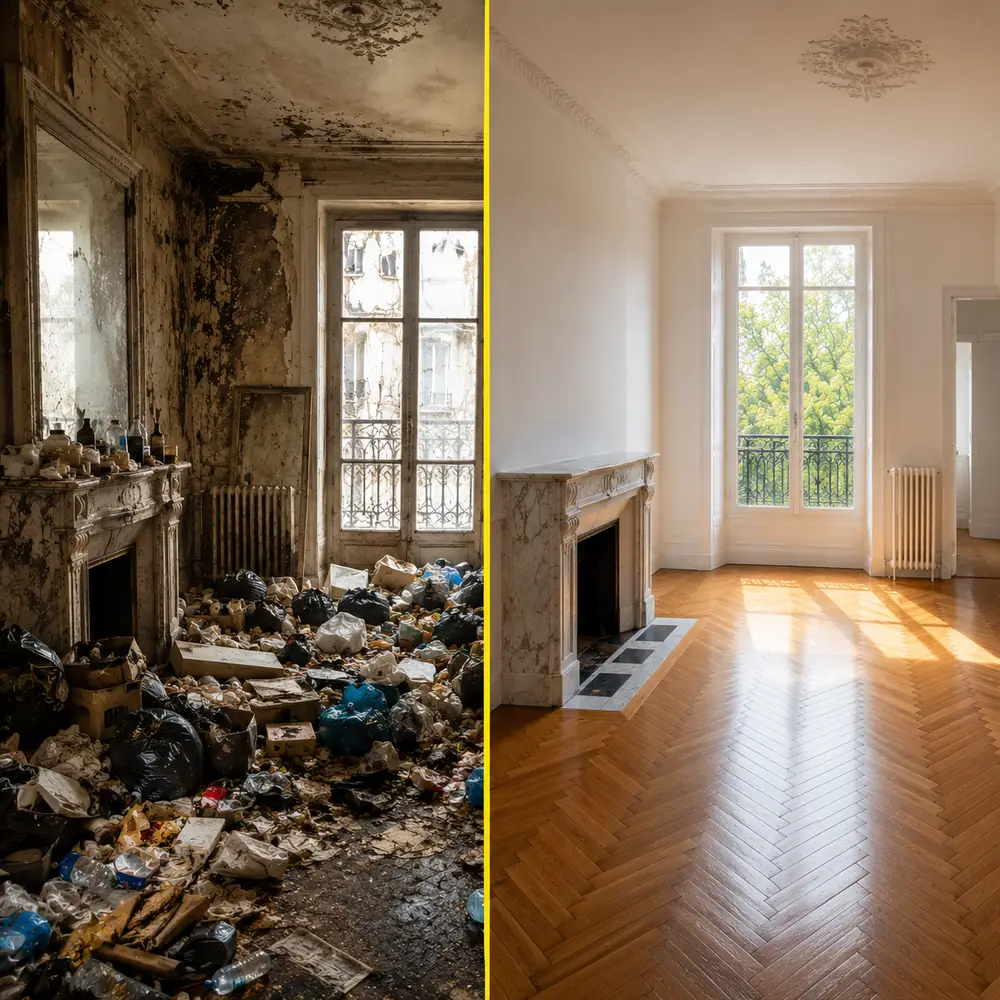 Débarras d’un appartement parisien encombré, vidé et nettoyé, avant / après à Paris (75)
